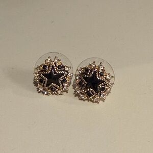 Gold Star Accent Black Enamel Stud Earrings